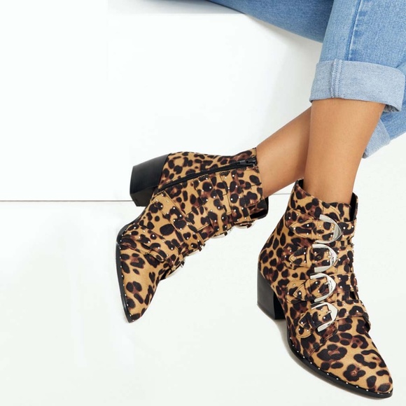 leopard print buckle boots